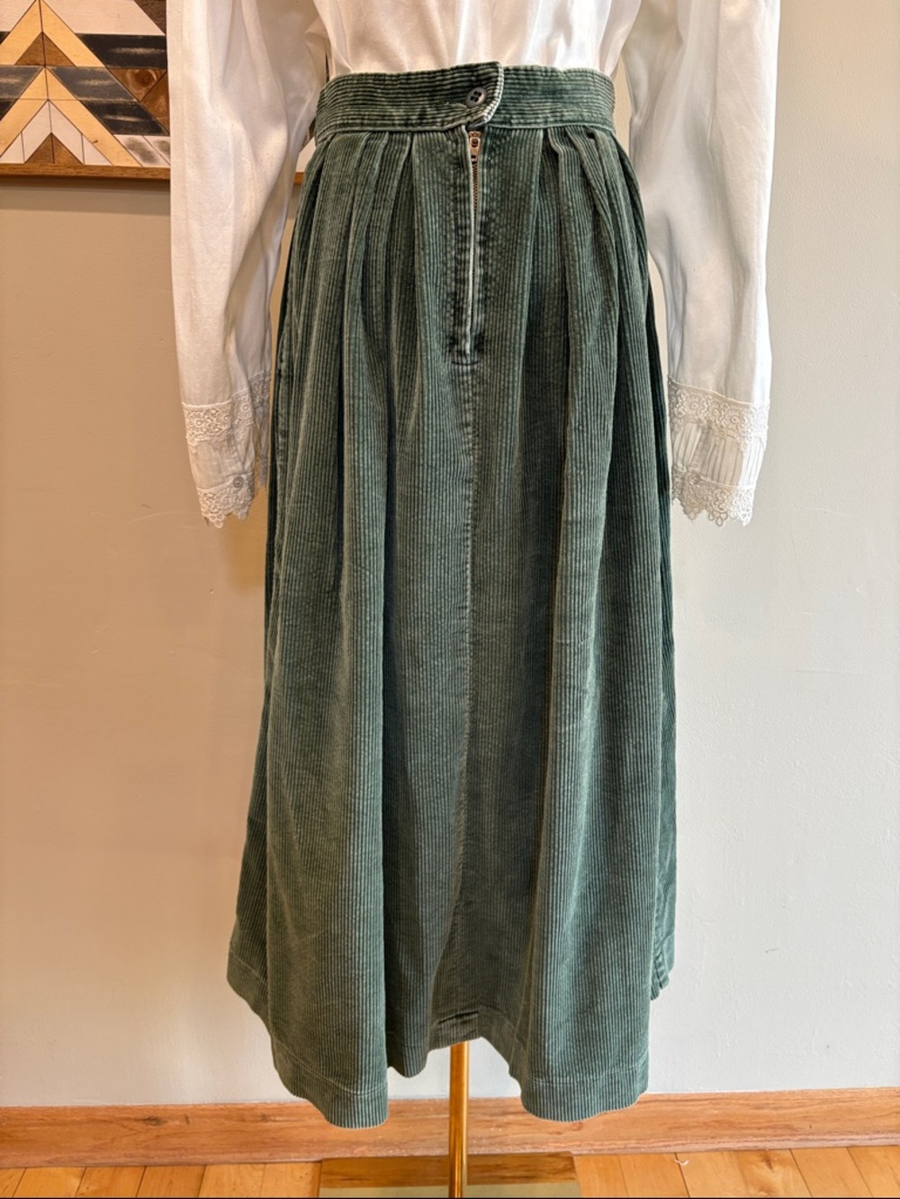Vintage Ralph Lauren Green Cotton Corduroy Prairie Midi Skirt size 6 - Picture 6 of 12